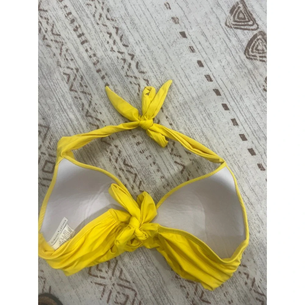 Gibson Latimer Womens Yellow Halter Bikini Top Ruched Molded Cup‎ Size Medium